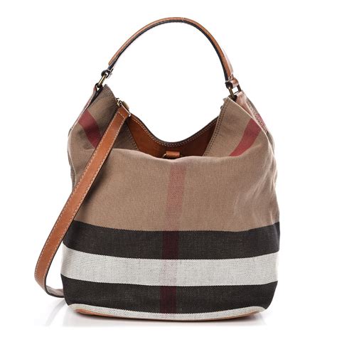 authentic burberry canvas check medium susanna ashby hobo saddle brown|BURBERRY Canvas Mega Check Medium Ashby Hobo Saddle .